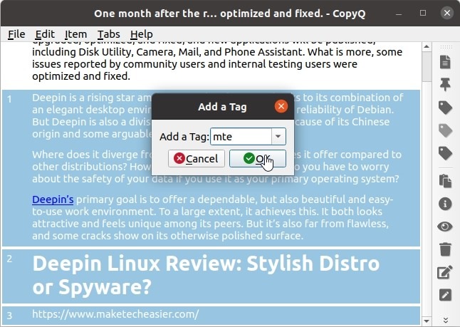Copyq Clipboard Turbo Boost Add Tags