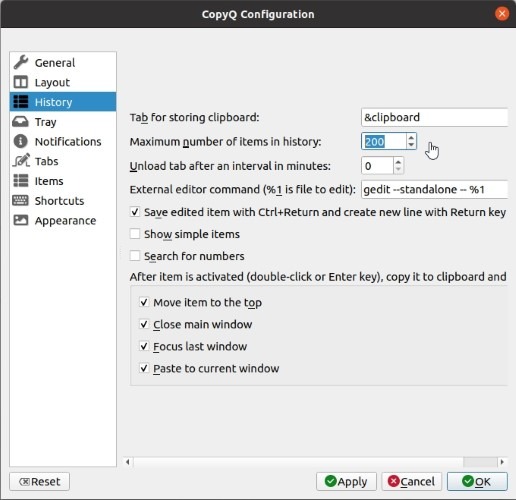 Copyq Clipboard Turbo Boost Extend History Number