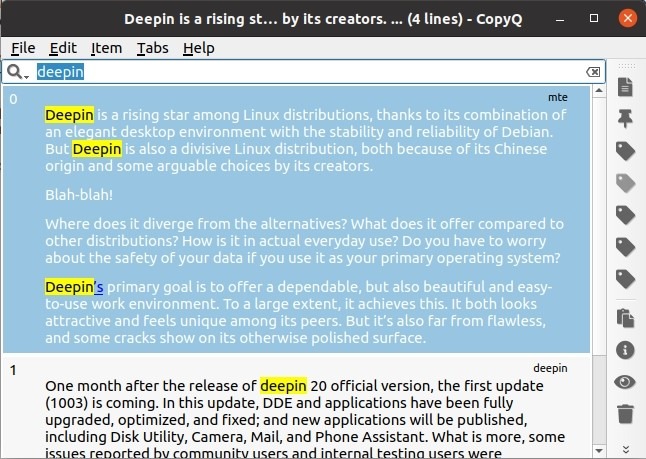 Copyq Clipboard Turbo Boost String Search