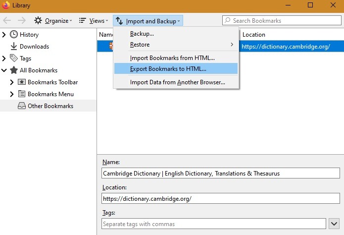 Edge Bookmarks Firefox Save Html