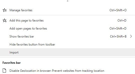 Edge Bookmarks Import Homepage