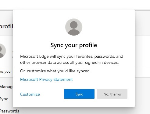 Edge Bookmarks Sync Status