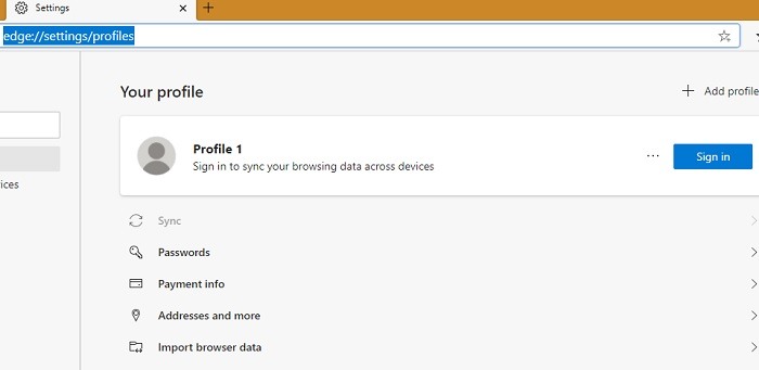 Edge Bookmarks Your Profile