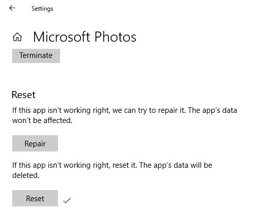 Photos Slow Repair Reset Checkmark