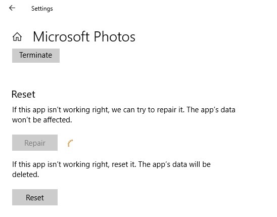 Photos Slow Repair Reset