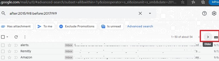 Sort Gmail Filters Daterange Older