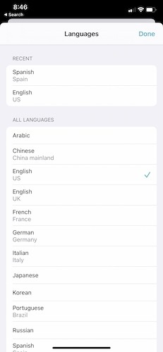 Apple Translate App Ios14 Select Language