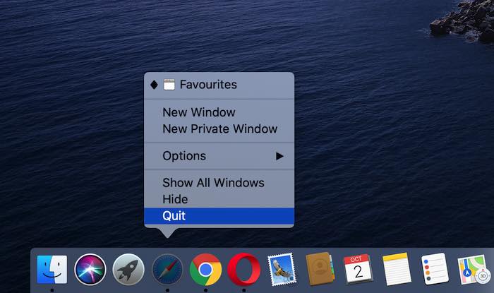 You can force-quit an application, using the macOS Dock.