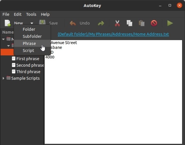 Make Linux Shortcuts With Autokey Add Phrase