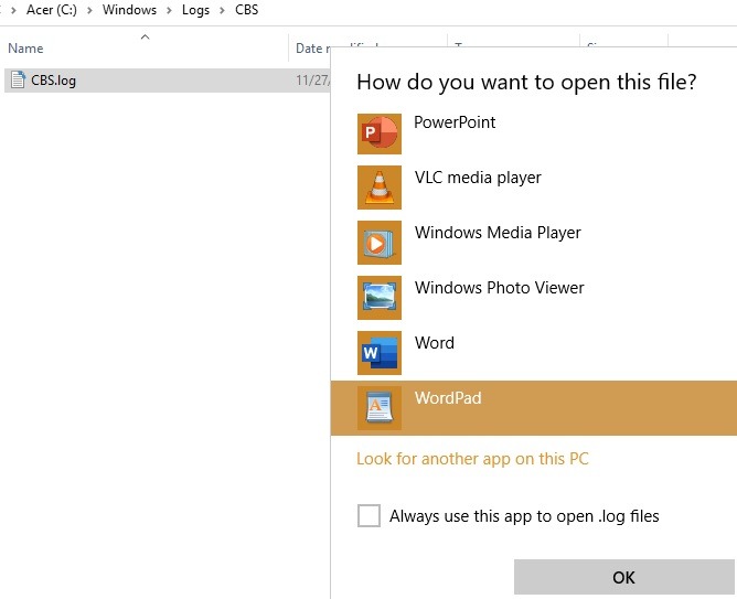 Sfc Scannow Cbs Logfile Open Wordpad