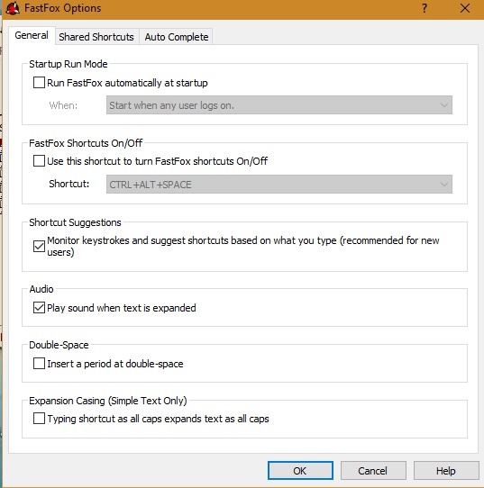 Text Expansion Fastfox Options