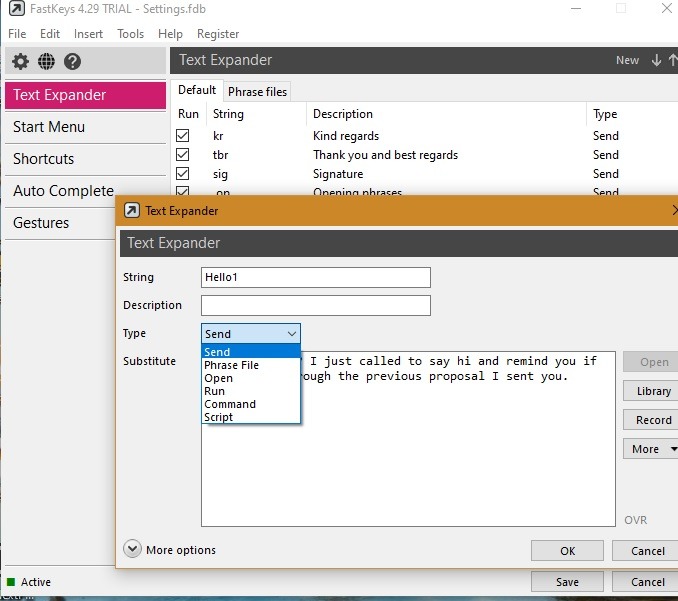 Text Expansion Fastkeys Details