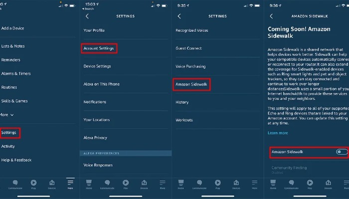 Amazon Alexa App Sidewalk