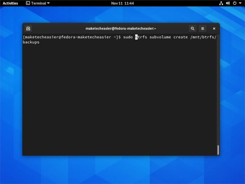 Btrfs Creating Subvolume