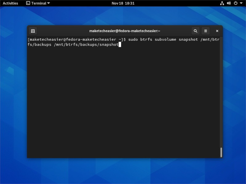 Btrfs Taking Snapshot