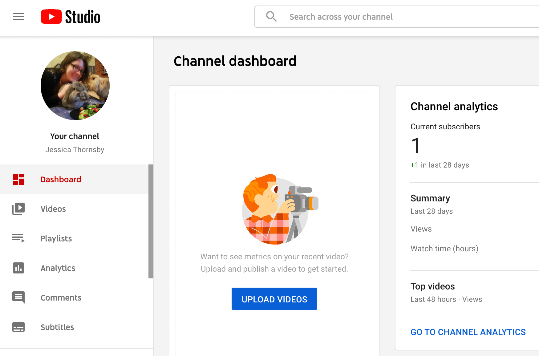 The YouTube Studio dashboard.