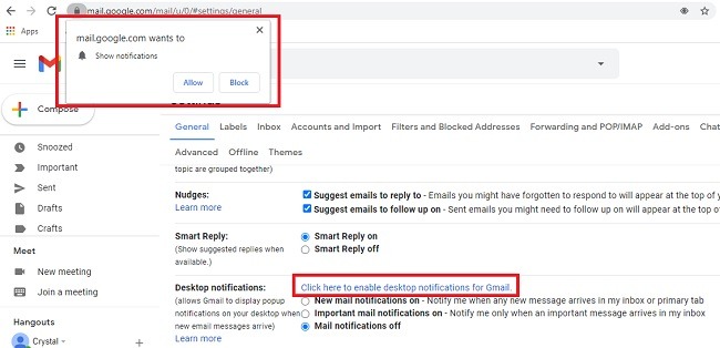 How To Get Notifications From Gmail In Chrome Gmail Allow