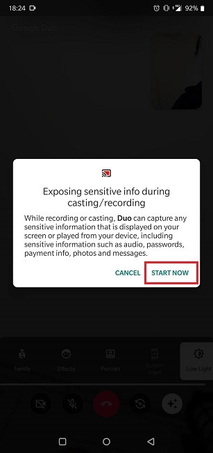 How To Google Duo Screen Sharing Warning Message