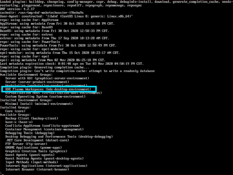 Kde On Centos Dnf Group Highlighted