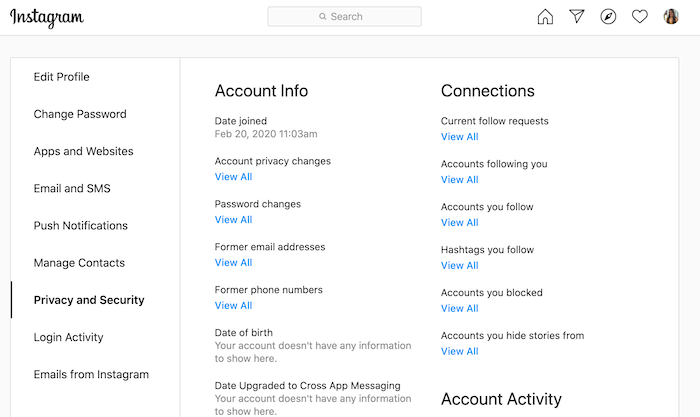 Unlike other platforms, you can view your Instagram data without downloading it.