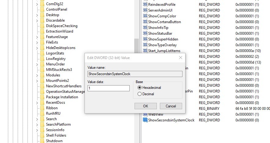 Show Seconds In System Clock Windows 10 Regedit
