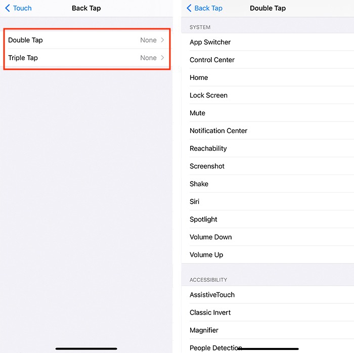 Back Tap Iphone Available Actions