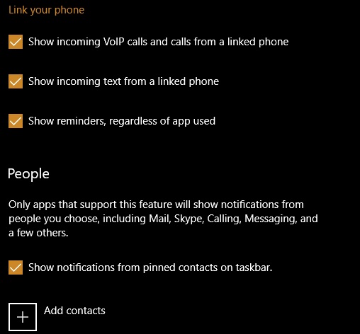 Focus Assist Add Contacts
