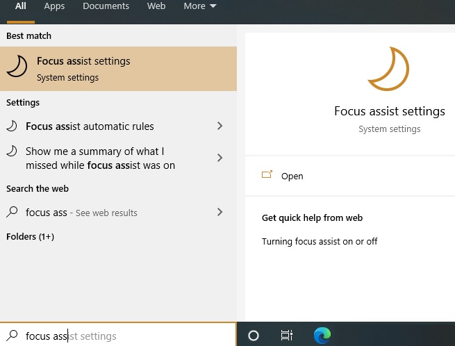 Focus Assist Start Menu