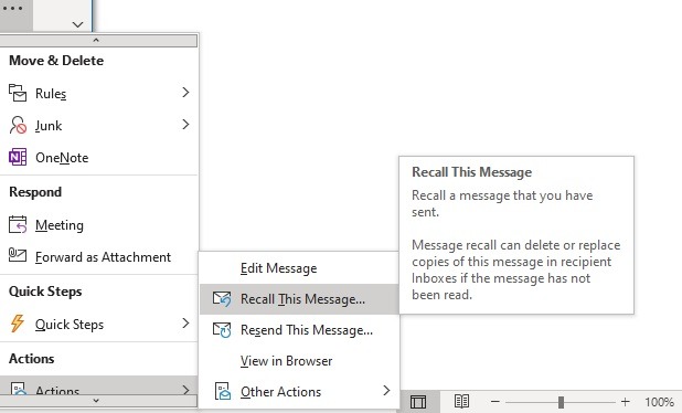 Outlook Client Recall Message Details