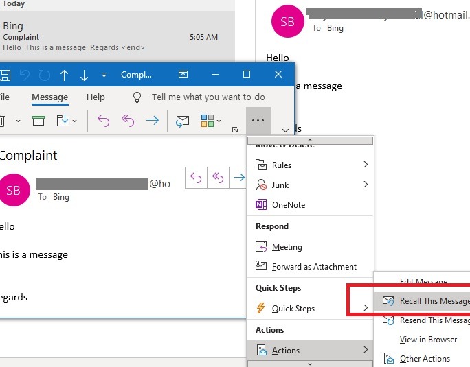 Outlook Client Recall Message Values
