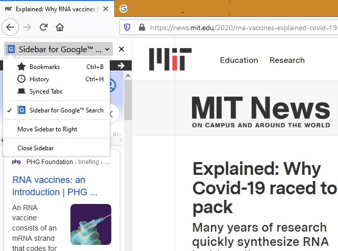 Sidebar Search Google Firefox Features