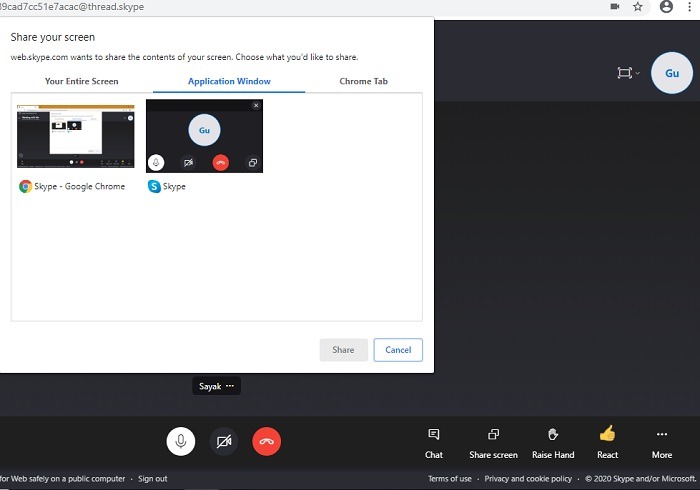 Skype Meet Now Recipient Share Screen