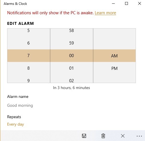 Windows10 Alarms Timers Alarms Edit