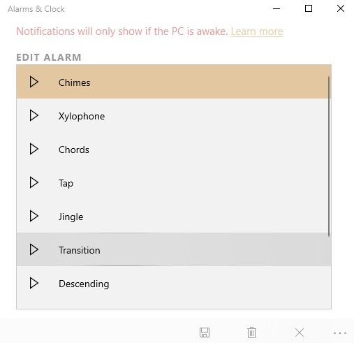 Windows10 Alarms Timers Alarms Ringtones
