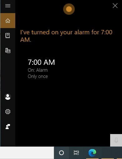 Windows10 Alarms Timers Cortana Alarm Set