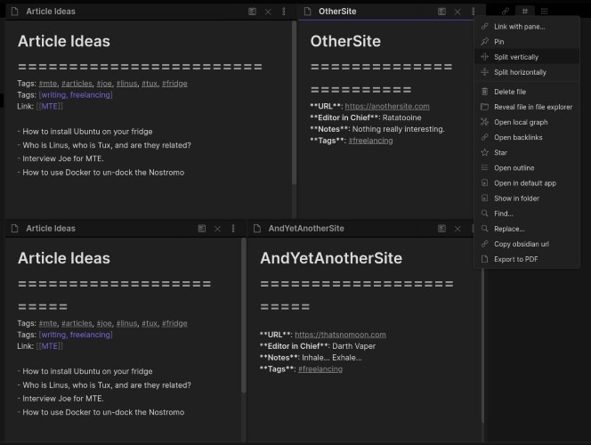 Brain Like Notes With Obsidian Split Panes