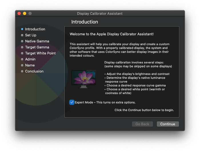 The Display Calibrator Assistant's introductory screen.