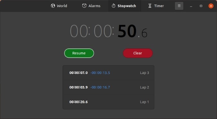 Check Time With Gnome Clocks Stopwatch Resume Clear