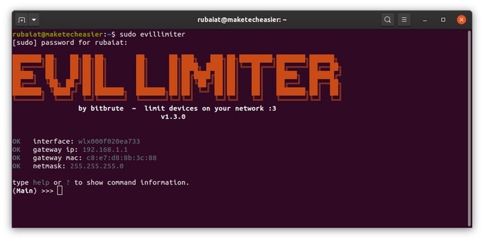 Running evillimiter to control wifi network in Linux