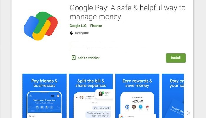 Google Pay in the Google Play Store.