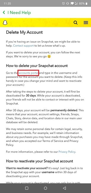 How To Delete Snapchat Mobile App Accounts Portal
