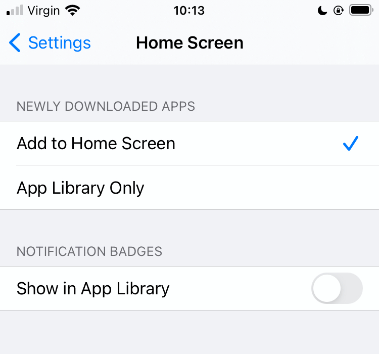 Apple's Home Screen settings.