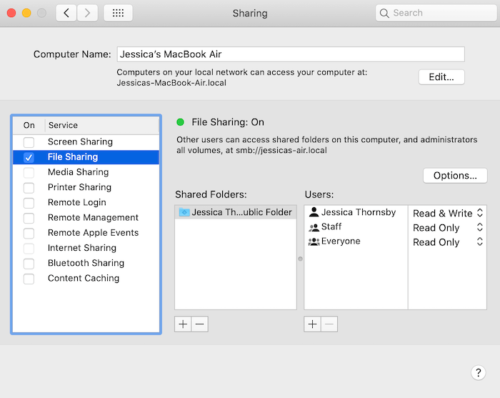 Enable macOS' file sharing settings. 