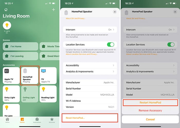 Restart Homepod Home App Ios