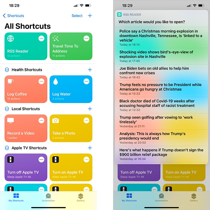 Siri Shortcuts Rss Reader