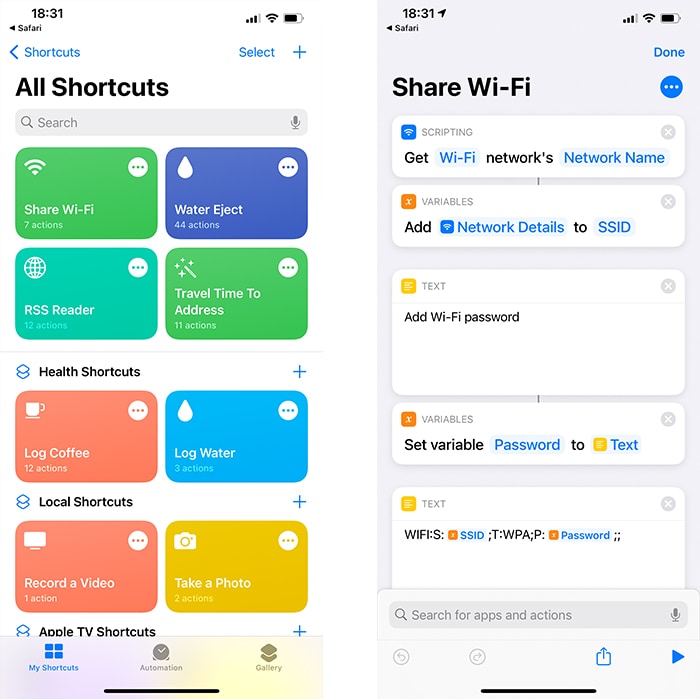 Siri Shortcuts Share Wifi