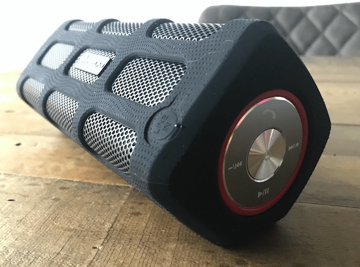 The Treblab Bluetooth speaker's physical buttons. 