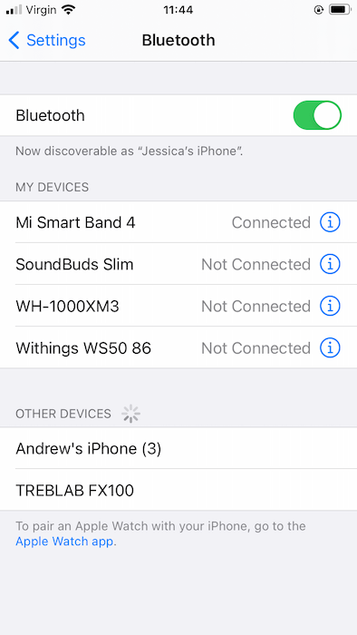 Connecting to the Treblab Bluetooth speaker. 