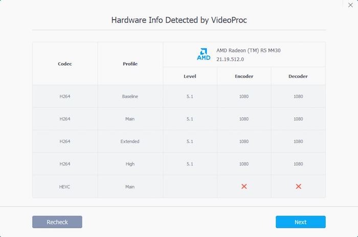 Videoproc Startup Hardware Check