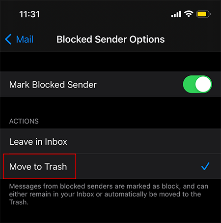Blocked Senders Mail Move To Trash
